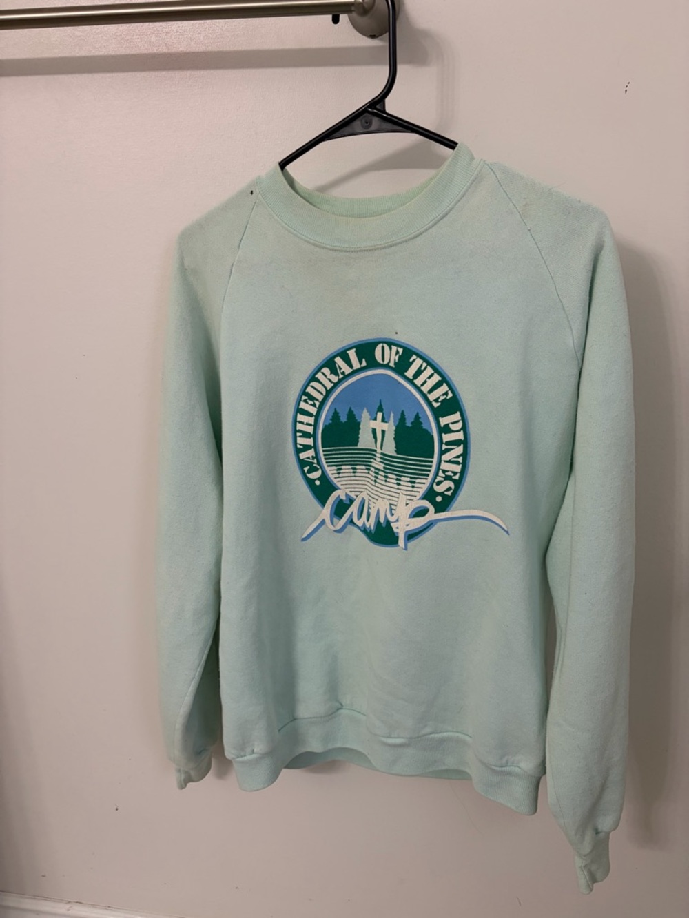 Jerzees Mint Green Camp Graphic‎ Crewneck Sweatshirt
